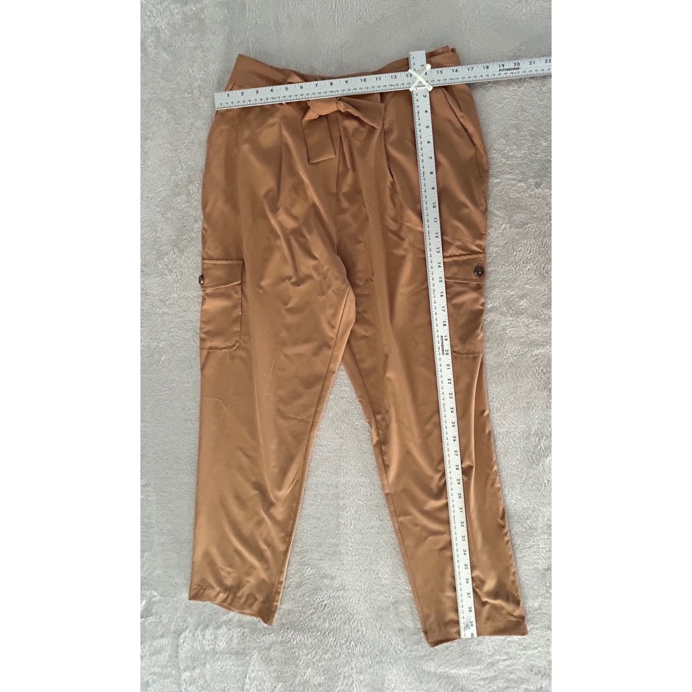 Calvin Klein Womens Camel Tan High Rise Tie Waist Cargo Tapered Pants L Large - Picture 8 of 8
